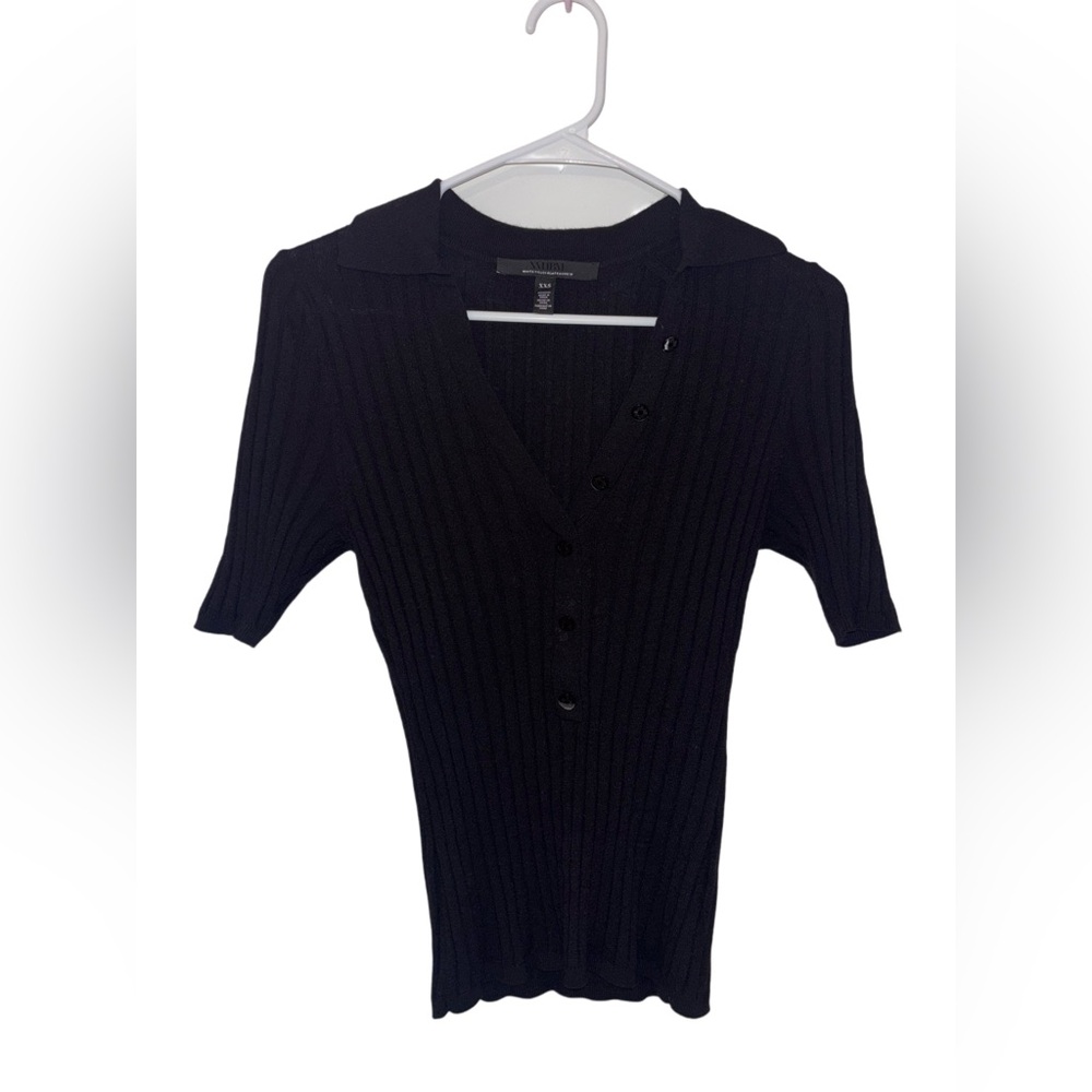WHBM Women's Button Up Collared Elbow Length Short Sleeve Shirt